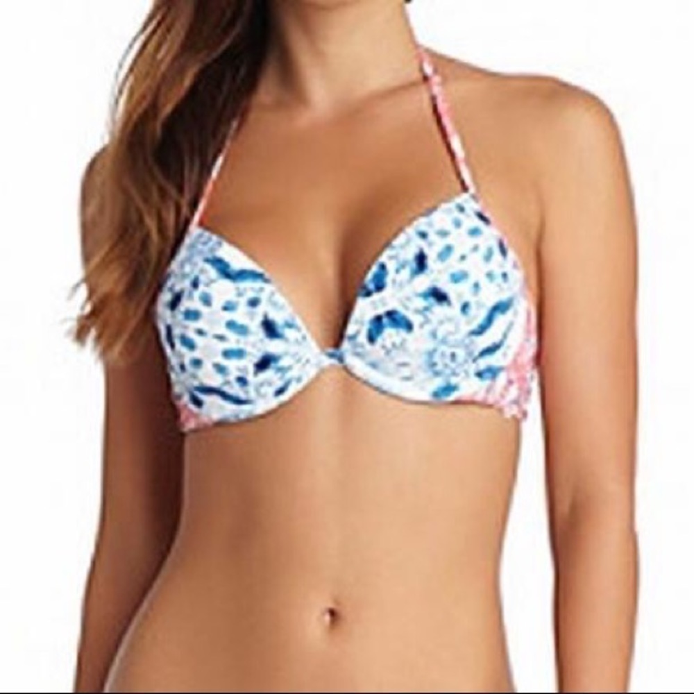 NWT BCBGeneration Pink and Blue Floral Bikini Top Size Large